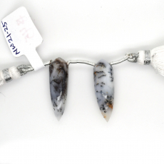 Dendrite Opal Drop Okra Shape 27x8mm Drilled Bead Matching Pair