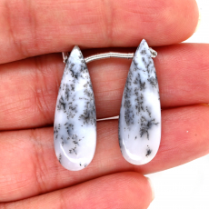 Dendrite Opal Drops Almond Shape 29x10mm Drilled Bead Matching Pair