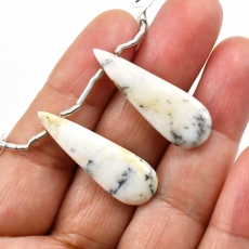 Dendrite Opal Drops Almond Shape 33x11mm Drilled Beads Matching Pair