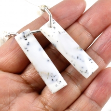 Dendrite Opal Drops Baguette Shape 37x9mm Front to Back Drilled Beads Matching Pair