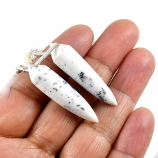 Dendrite Opal Drops Briolette Shape 37x9mm Drilled Beads Matching Pair