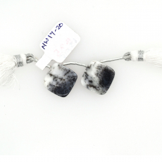 Dendrite Opal Drops Cushion Shape 15x15mm Drilled Bead Matching Pair