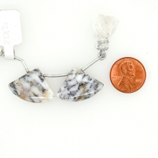 Dendrite Opal Drops Fan Shape 18x25mm Drilled Bead Matching Pair