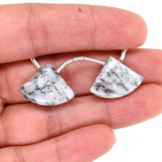 Dendrite Opal Drops Fan Shape 20x16mm Drilled Bead Matching Pair