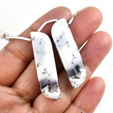 Dendrite Opal Drops Fancy Shape 41x11mm Drilled Beads Matching Pair