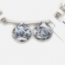 Dendrite Opal Drops Heart Shape 18x18mm Drilled Bead Matching Pair