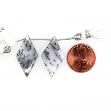 Dendrite Opal Drops Kite Shape 27x15mm Drilled Beads Matching Pair
