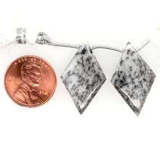 Dendrite Opal Drops Kite Shape 27x16mm Drilled Beads Matching Pair