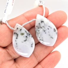 Dendrite Opal Drops Leaf Shape 33x20mm Drilled Beads Matching Pair