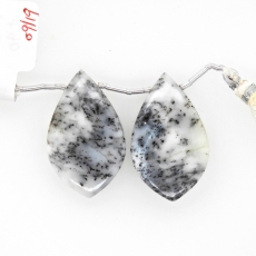 Dendrite Opal Drops Leaf Shape 33x21mm Drilled Beads Matching Pair