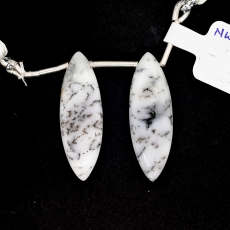 Dendrite Opal Drops Marquise Shape 30x10mm Drilled Bead Matching Pair