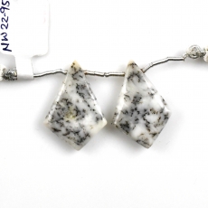 Dendrite Opal Drops Shield Shape 28x19mm Drilled Beads Matching Pair
