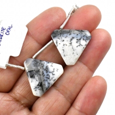 Dendrite Opal Drops Trillion Shape 21x19mm Drilled Beads Matching Pair