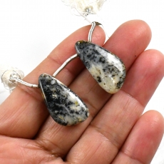 Dendrite Opal Drops Wing Shape 26x14mm Drilled Beads Matching Pair