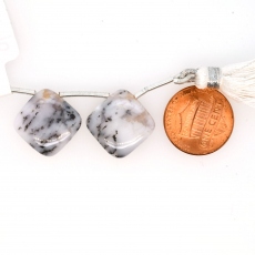 Dentrite Opal Drop Cushion Shape 15x15mm Drilled Bead Matching Pair