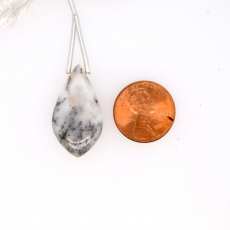 Dentrite Opal Drop Leaf Shape 28x15mm Drilled Bead Single Piece