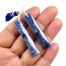 Dumortierite  Drops Baguette Shape 42x8mm Drilled Beads Matching Pair