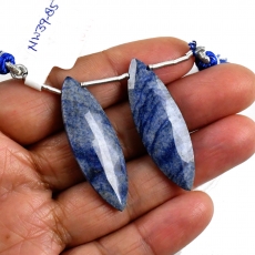 Dumortierite  Drops Marquise Shape 40x13mm Drilled Beads Matching Pair