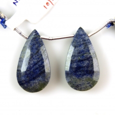 Dumortierite Drops Almond Shape 28x15mm Drilled Beads Matching Pair