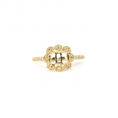 East-West Cushion Shape 8x6mm Ring Semi Mount In 14K Yellow Gold With Diamond Accent