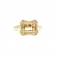 East-West Emerald Cushion 9x7mm Ring Semi Mount in 14K Yellow Gold with Diamond Accents