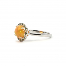East-West Ethiopian Cab Opal Oval 2.03 Carat Ring In 14K White Gold Accented With White And Green Diamonds