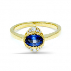 East West Nigerian Sapphire Oval 1.04 Carat Ring in 14K Yellow Gold with Diamond Accents
