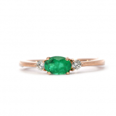East West Zambian Emerald Oval 0.42 Carat Ring In 14K Rose Gold With Accented Diamonds