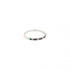 Emerald and Ruby 0.13 Carat Ring Band in 14K White Gold with Accent Diamonds (RG0698)