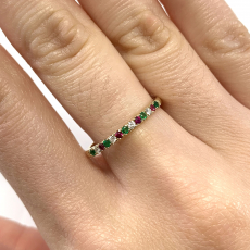 Emerald and Ruby 0.13 Carat Ring Band in 14K Yellow Gold with Accent Diamonds (RG0698)