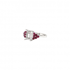 Emerald Cushion Shape 9x6.5mm Ring Semi Mount In 14K White Gold With Accent Burmese Ruby