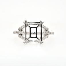 Emerald Cut 10x8mm Ring Semi Mount in 14K White Gold With Accent Diamonds (RG2231)