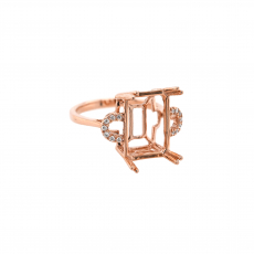 Emerald Cut 14x10mm Ring Semi Mount in 14K Rose Gold with Accent Diamonds (RG1928)