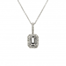 Emerald Cut 6x4mm Pendant Semi Mount in 14K White Gold With White Diamonds(Chain Not Included)