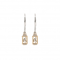 Emerald Cut 7x5mm Earring Semi Mount in 14K Dual Tone (White/Yellow) Gold with Accent Diamonds (ER0245)