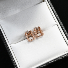 Emerald Cut 7x5mm Earring Semi Mount in 14K Rose Gold with Accent Diamonds (ER1824)