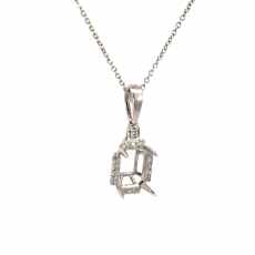 Emerald Cut 7x5mm Pendant Semi Mount in 14K White Gold With Diamond Accents (Chain Not Included)