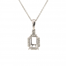 Emerald Cut 7x5mm Pendant Semi Mount in 14K White Gold With White Diamonds(Chain Not Included)
