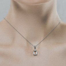Emerald Cut 7x5mm Pendant Semi Mount in 14K White Gold With White Diamonds(Chain Not Included)