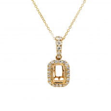 Emerald Cut 7x5mm Pendant Semi Mount in 14K Yellow Gold With Diamond Accents (Chain Not Included)