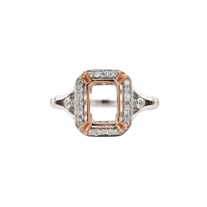 Emerald Cut 8x6mm Ring Semi Mount in 14K Dual Tone (White/Rose) Gold with Accent Diamonds (RG3744)