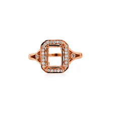 Emerald Cut 8X6mm Ring Semi Mount in 14K Rose Gold with Accent Diamonds (RG3744)