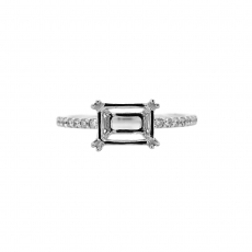 Emerald Cut 8x6mm Ring Semi Mount in 14K White Gold With Accent Diamonds (RG0019)