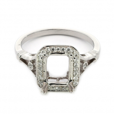 Emerald Cut 8x6mm Ring Semi Mount in 14K White Gold with Diamond Accents