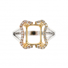 Emerald Cut 9X7mm Ring Semi Mount in 14K Tri Tone (White/Yellow/ Rose Gold) With White Diamonds (RG1344)