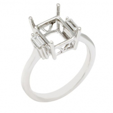Emerald Cut 9x7mm Ring Semi Mount in 14K White Gold with Accent Diamonds (RG1289)