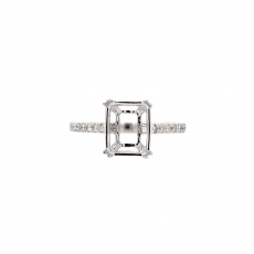 Emerald Cut 9x7mm Ring Semi Mount in 14K White Gold with Accent Diamonds (RG2858)