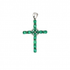 Emerald Oval 2.43 Carat Pendant Cross in 925 Sterling Silver