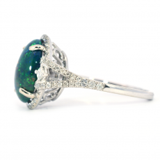 Ethiopian Black Opal Cab Oval 2.17 Carat Ring In 14K White Gold Accented With Diamonds