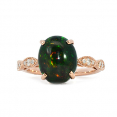Ethiopian Black Opal Cab Oval 2.45 Carat Ring In 14K Rose Gold Accented With Diamonds
